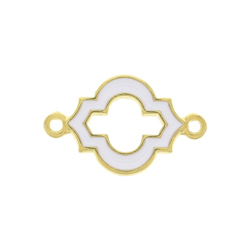 22x14mm 2-ring oriental-shaped spacer with epoxy resin - White - fine Gold plated x1