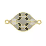 27x15mm Rhombus spacer with epoxy resin azulejos - Grey - Black - fine Gold plated x1