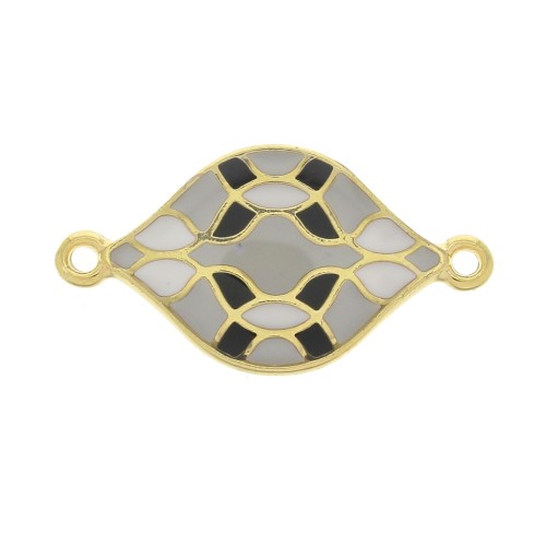27x15mm Rhombus spacer with epoxy resin azulejos - Grey - Black - fine Gold plated x1