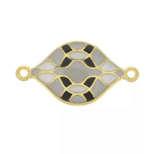 27x15mm Rhombus spacer with epoxy resin azulejos - Grey - Black - fine Gold plated x1
