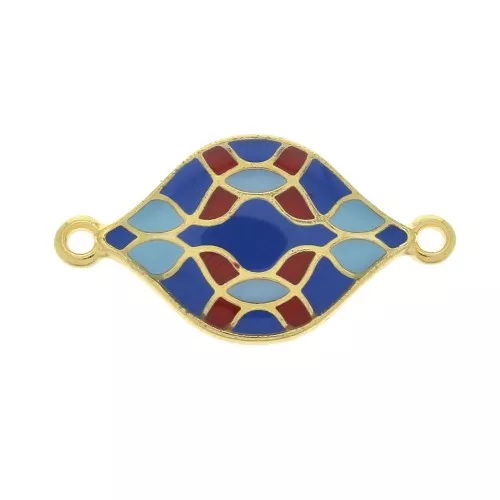 27x15mm Rhombus spacer with epoxy resin azulejos - Blue - Red - fine Gold plated x1