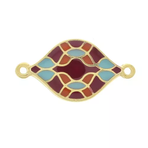 27x15mm Rhombus spacer with epoxy resin azulejos - burgundy - fine Gold plated x1