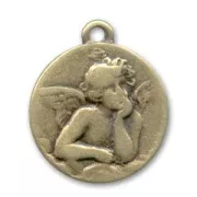 Round charm Angel 20mm Bronze tone x1