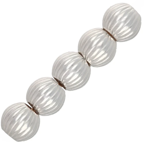 Round Striated Beads 6 mm - 925 Sterling Silver x10