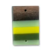 Wooden spacer bead rectangle 27x17mm Kamahong/Green x 1