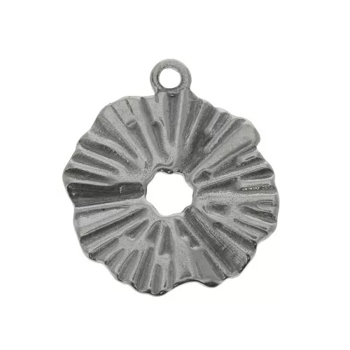 17mm Irregular pleated effect round charm - 304 Stainless Steel 304 x1