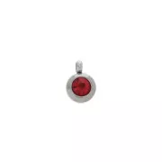 9x6mm Stainless steel Mini Round Charm with faceted cabochon - Light Siam x1