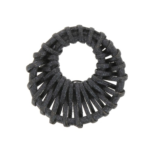 43mm Round Rattan Donut - Black Pearl Effect x1