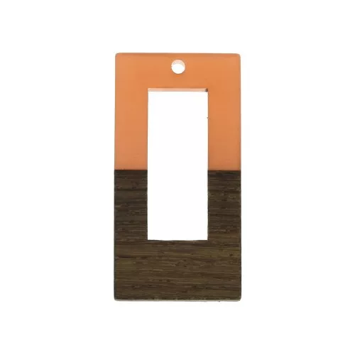 38x19mm Hollowed out rectangle resin imitation wood pendant - Terracotta-Brown x1