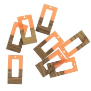 38x19mm Hollowed out rectangle resin imitation wood pendant - Terracotta-Brown x1