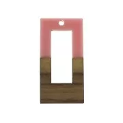 38x19mm Hollowed out rectangle resin imitation wood pendant - Salmon - Brown x1