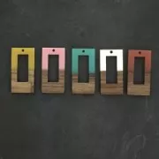 38x19mm Hollowed out rectangle resin imitation wood pendant - Salmon - Brown x1