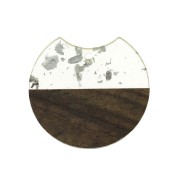 34x36.5mm Disc resin imitation wood pendant with silver tone fragments x1