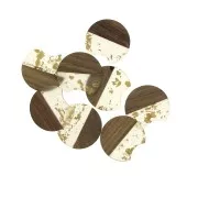 34x36.5mm Disc resin imitation wood pendant with golden fragments x1