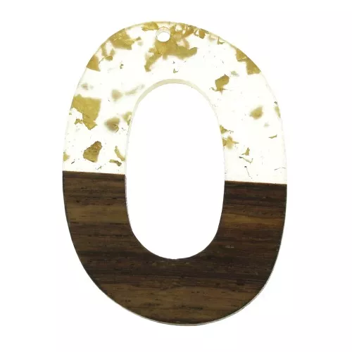 47x34.5mm Oval asymmetrical resin imitation wood pendant with golden fragments x1