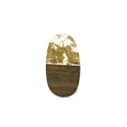 27x15mm Oval resin imitation wood pendant with golden fragments x1