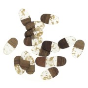 27x15mm Oval resin imitation wood pendant with golden fragments x1
