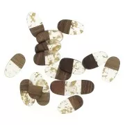 27x15mm Oval resin imitation wood pendant with golden fragments x1