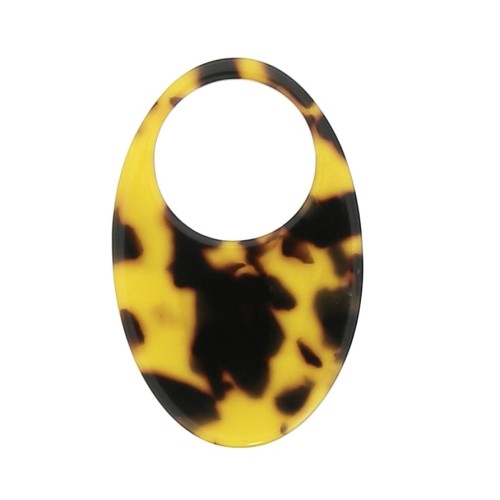 48.5x32mm Acetate oval pendant - Tortoise shell - Brown - Black x1