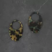 48.5x32mm Acetate oval pendant - Tortoise shell - Brown - Black x1