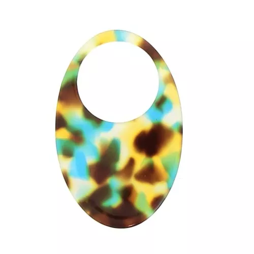 48.5x32mm Acetate oval pendant - Tortoise shell - Brown - Blue x1