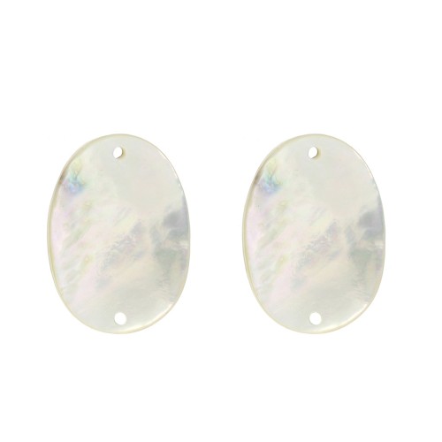 25x18mm Mother-of-pearl 2-hole oval spacer - Natural x2