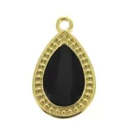 21x12mm Drop Pendant with Epoxy Resin - fine Gold plated - Black x1