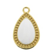 21x12mm Drop Pendant with Epoxy Resin - fine Gold plated -  White x1