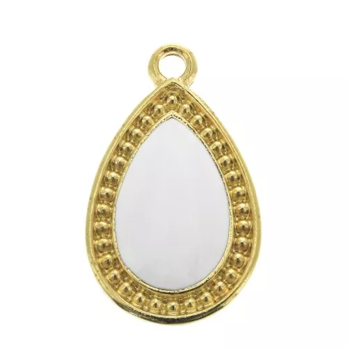 21x12mm Drop Pendant with Epoxy Resin - fine Gold plated - White x1