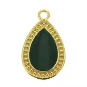 21x12mm Drop Pendant with Epoxy Resin - fine Gold plated - Green x1