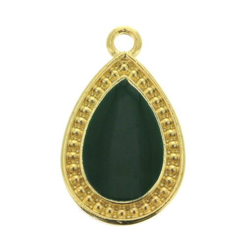21x12mm Drop Pendant with Epoxy Resin - fine Gold plated - Green x1