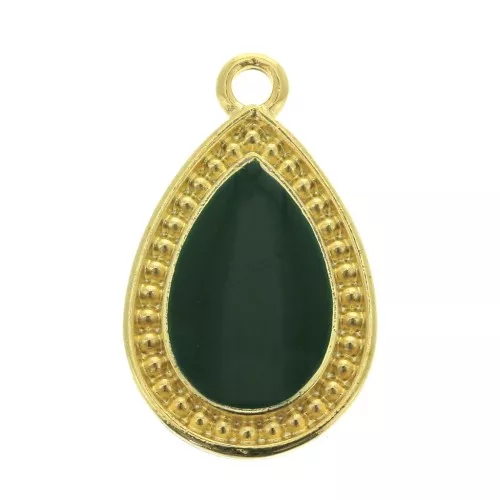 21x12mm Drop Pendant with Epoxy Resin - fine Gold plated - Green x1