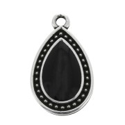 21x12mm Drop Pendant with Epoxy Resin - Antique Silver Tone - Black x1