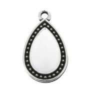 21x12mm Drop Pendant with Epoxy Resin - Antique Silver Tone - White x1