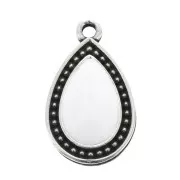 21x12mm Drop Pendant with Epoxy Resin - Antique Silver Tone - White x1