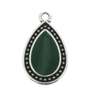 21x12mm Drop Pendant with Epoxy Resin - Antique Silver Tone - Green x1|raw }}