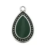 21x12mm Drop Pendant with Epoxy Resin - Antique Silver Tone - Green x1