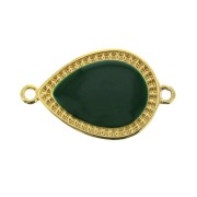 27x16mm 2 rings Drop spacer with epoxy resin - fine Gold plated - Green x1