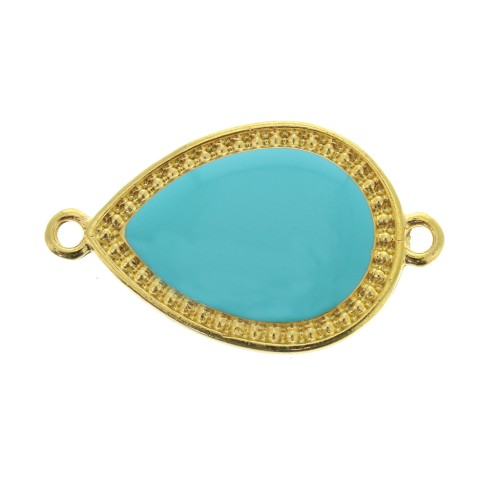 27x16mm 2 rings Drop spacer with epoxy resin - fine Gold plated - Turquoise x1