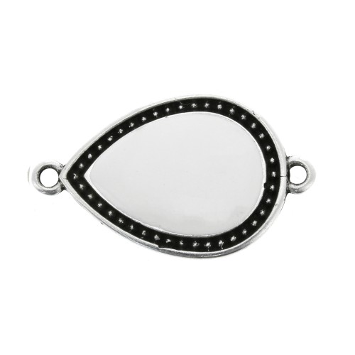 27x16mm 2 rings Drop spacer with epoxy resin - Antique Silver Tone - White x1