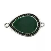 27x16mm 2 rings Drop spacer with epoxy resin - Antique Silver Tone - Green x1