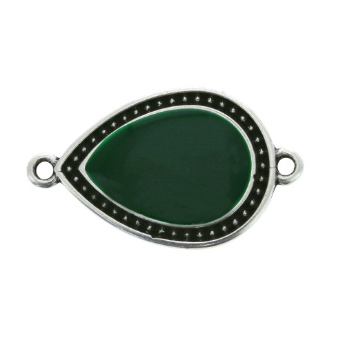 27x16mm 2 rings Drop spacer with epoxy resin - Antique Silver Tone - Green x1