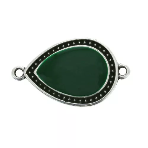 27x16mm 2 rings Drop spacer with epoxy resin - Antique Silver Tone - Green x1