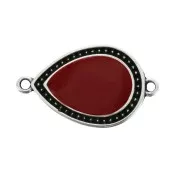 27x16mm 2 rings Drop spacer with epoxy resin - Antique Silver Tone - Dark Red x1