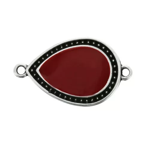 27x16mm 2 rings Drop spacer with epoxy resin - Antique Silver Tone - Dark Red x1