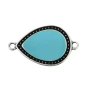 27x16mm 2 rings Drop spacer with epoxy resin - Antique Silver Tone - Turquoise x1