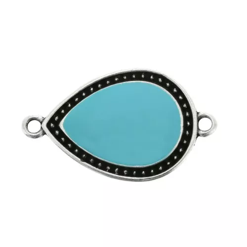 27x16mm 2 rings Drop spacer with epoxy resin - Antique Silver Tone - Turquoise x1