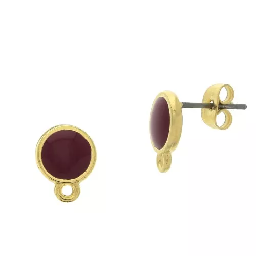 11.5x9mm Epoxy resin round earstuds with closed ring - fine Gold plated-Burgundyx2