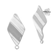 32x15mm Wavy rhombus earstuds with closed ring - Fine Antique silver plating x2|raw }}