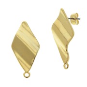 32x15mm Wavy rhombus earstuds with closed ring - fine Gold plated x2